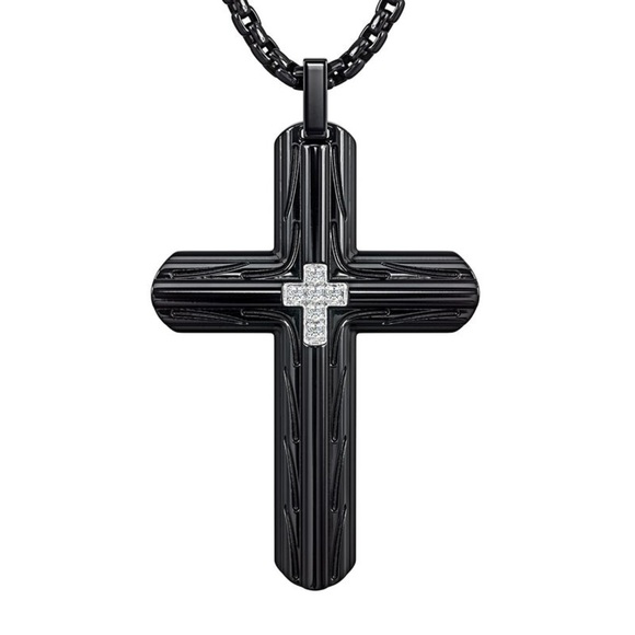 New personalized Black Ice Diamond Cross Pendant - Picture 1 of 4